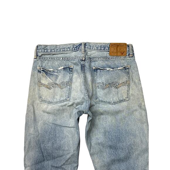 Vtg American Eagle Jeans Mens Size 34x30 Blue Low Rise Boot Button Fly Thrashed - Picture 3 of 9